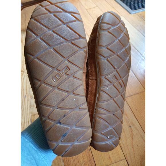 LL BEAN Mens Brown Suede Moccasin Slippers Sherpa Lined Size 8 Medium Classic - Picture 7 of 11